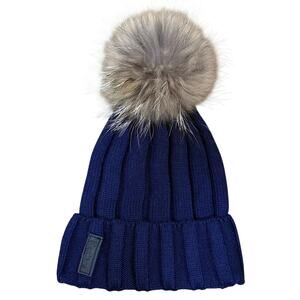 Maniere Knitted Wool Pom Hat Beanie Navy Blue Ski Hat Girls OS NWOT